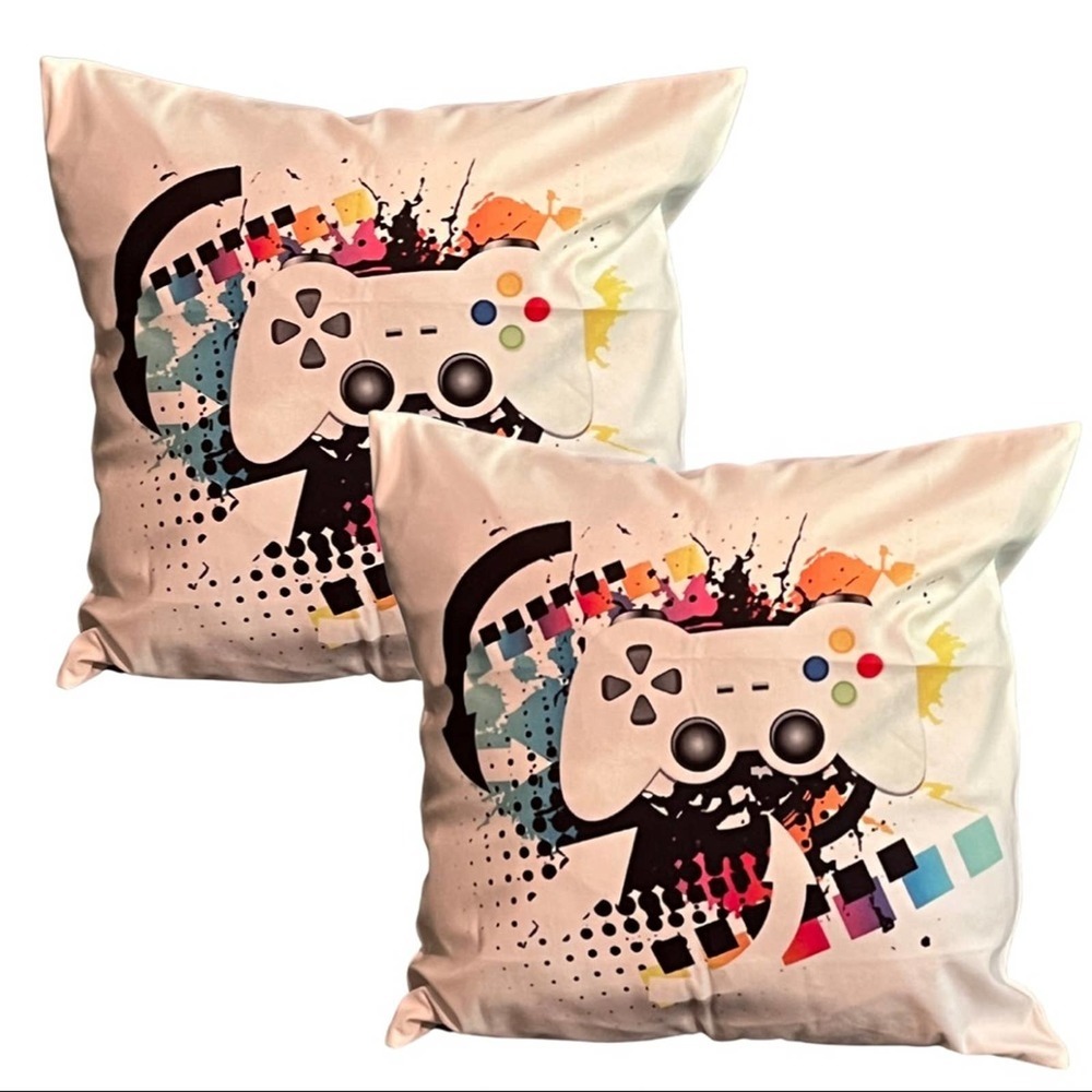 3/$15 New 2 Xbox Gaming Throw Pillow Shams White Colorful Zip Closure
